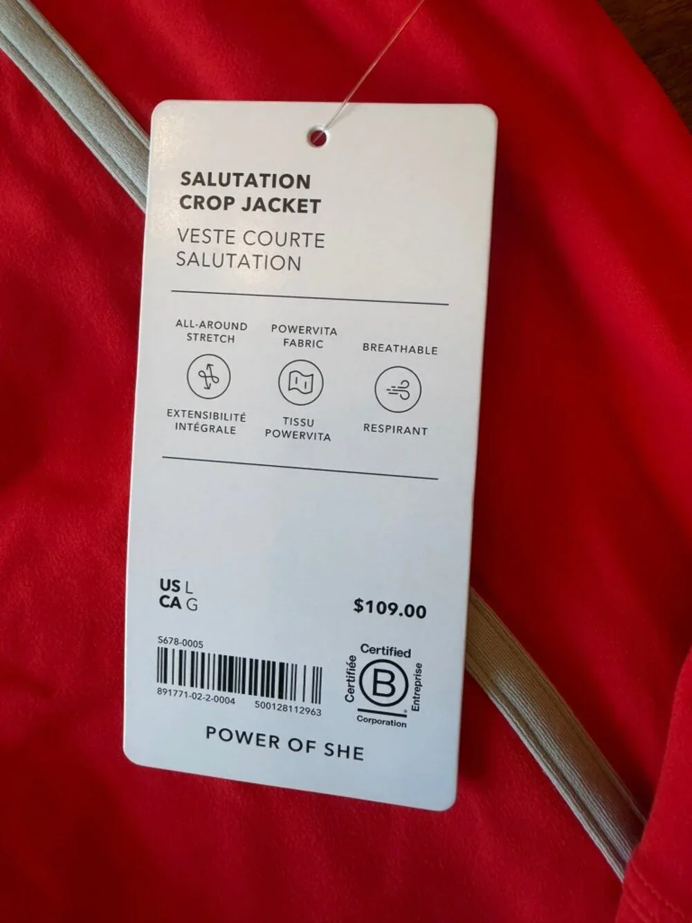 Athleta Salutation Crop Jacket Punch Red NWT Size L Zip Pockets $109
